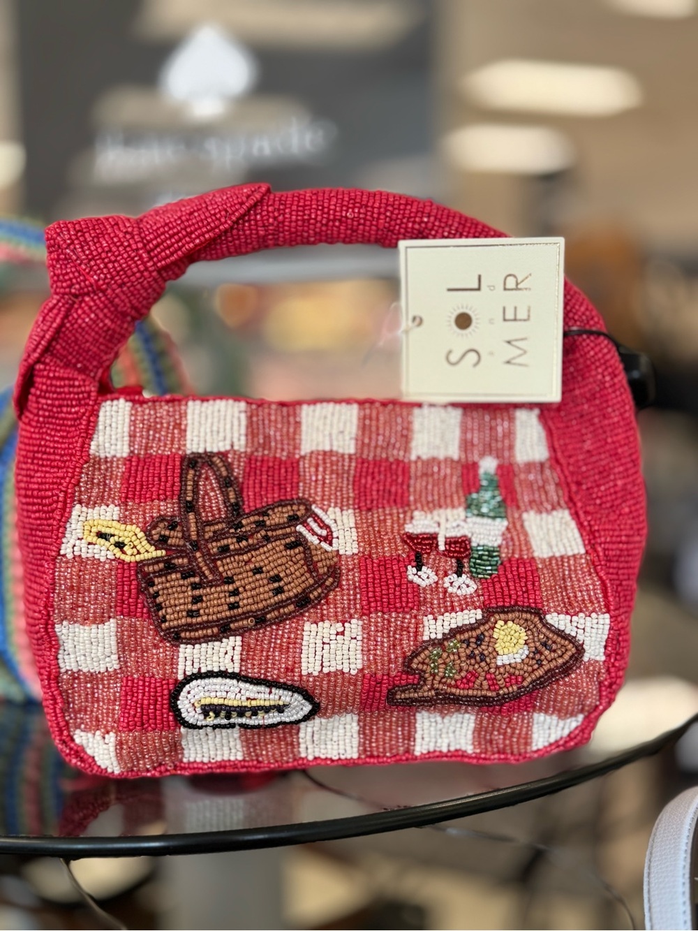 Red Beaded Picnic Basket Handbag